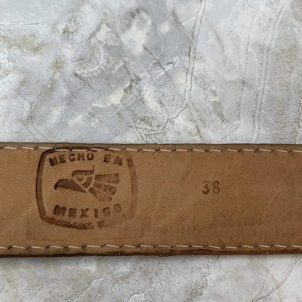 Equestrian Handcrafted Tan Leather Belt Men's Size 38 Horse Head Embroidery